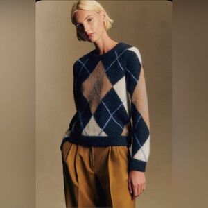 Sezane Gabriel Jumper Navy Camel Ecru Jacquard - Size M